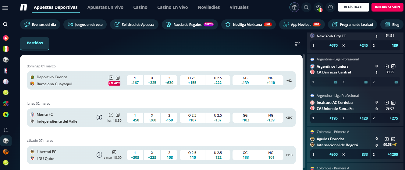 Cuotas y mercados en Novibet