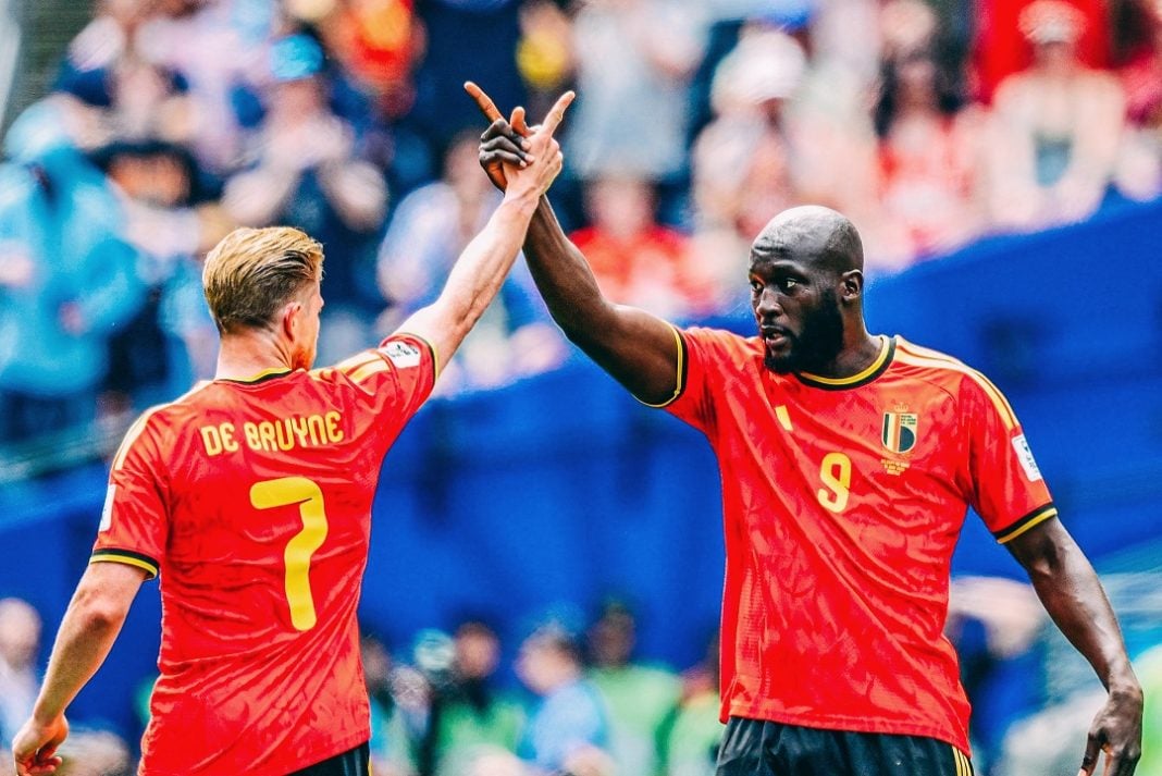 Jugadores de Bélgica celebrando un gol.