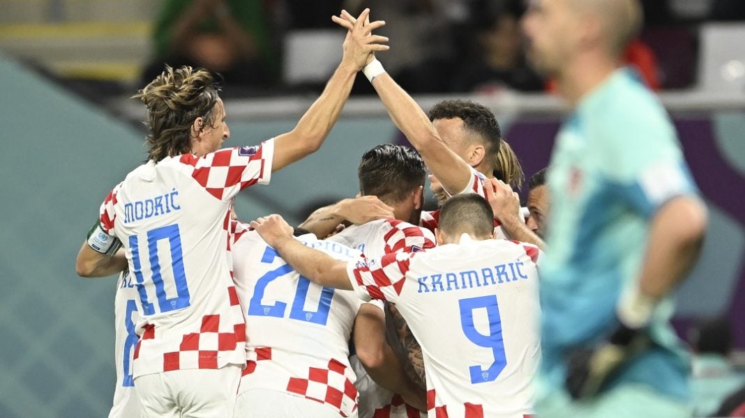 Jugadores de Croacia celebrando una victoria contra Panamá.